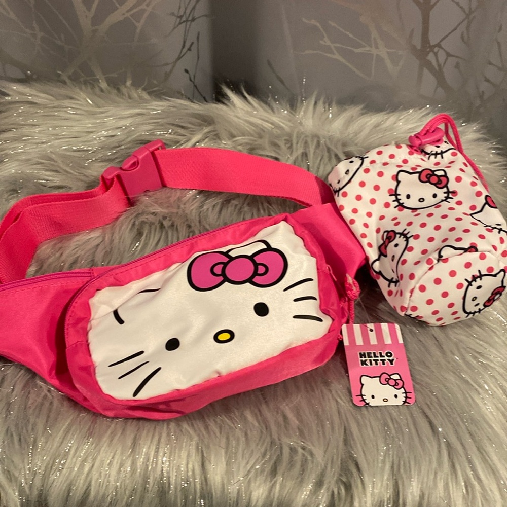 BNWT HELLO KITTY Pink Fanny Pack Crossbody and Water Bottle Pouch